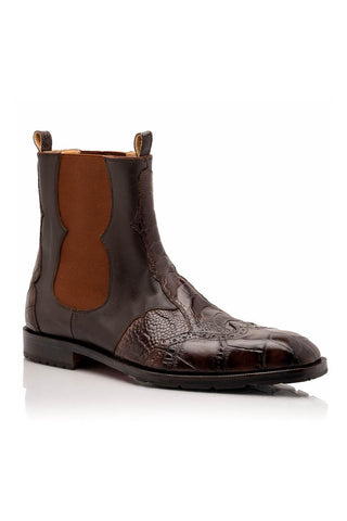 Mauri Ebony 1092 Exotic Alligator / Ostrich Leg / Calf-Skin Leather Chelsea Boots (MA5634)