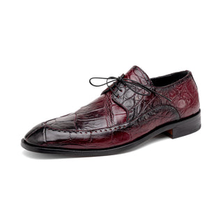 Mauri Eminence 3287 Men's Shoes Ruby Red with Black Finished Exotic Alligator Split-Toe Derby Oxfords (MA5555)-AmbrogioShoes