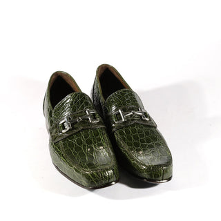 Mauri Flanks Men's Designer Shoes Green Exotic Crocodile Horsebit Loafers 4885 (MAO1028)-AmbrogioShoes