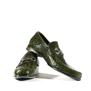 Mauri Flanks Men's Designer Shoes Green Exotic Crocodile Horsebit Loafers 4885 (MAO1028)-AmbrogioShoes