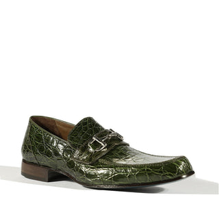 Mauri Flanks Men's Designer Shoes Green Exotic Crocodile Horsebit Loafers 4885 (MAO1028)-AmbrogioShoes