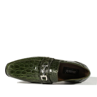 Mauri Flanks Men's Designer Shoes Green Exotic Crocodile Horsebit Loafers 4885 (MAO1028)-AmbrogioShoes