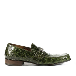 Mauri Flanks Men's Designer Shoes Green Exotic Crocodile Horsebit Loafers 4885 (MAO1028)-AmbrogioShoes