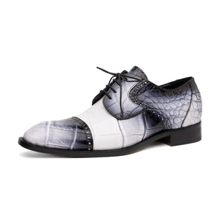 Mauri Flawless 1087/2 Men's Shoes White with Black Finish Exotic Alligator Cap-Toe Derby Oxfords (MA5598)-AmbrogioShoes