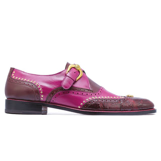 Mauri Godfather 3051 Men's Shoes Ruby Red & Fucsia Pink Exotic Alligator / Calf-Skin Leather Monk-Strap Loafers (MA5252)-AmbrogioShoes