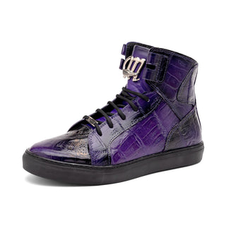 Mauri 6129-1 Men's Shoes New Grape with Black Finished Exotic Crocodile / Nappa Leather High-Top Sneakers (MA5574)-AmbrogioShoes