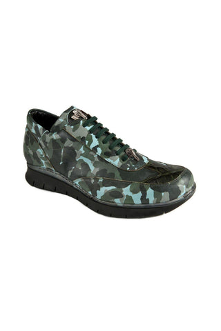 Mauri Green & Navy Crocodile / Leather Sneakers 8932 (MAO1050)