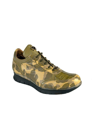 Mauri Green / Yellow Camouflage Crocodile / Leather Sneakers 8571 (MAO1048)