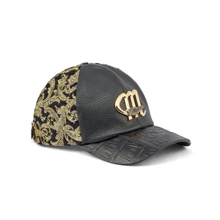 Mauri H65 Men's Black & Gold Exotic Crocodile / Didier Fabric Hat (MAH1022)-AmbrogioShoes