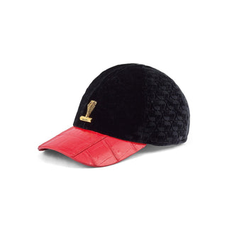 Mauri H65 Men's Black & Red Exotic Crocodile / Velvet Embbosed Hat (MAH1018)-AmbrogioShoes