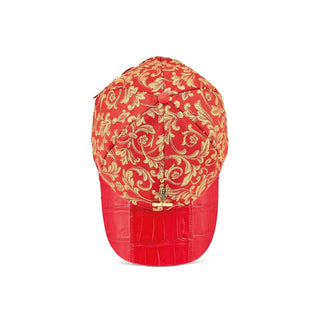 Mauri H65 Men's Red Exotic Crocodile / Gobelins Fabric Hat (MAH1020)-AmbrogioShoes