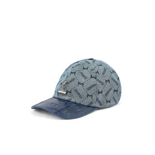 Mauri H65 Men's Wonder Blue Exotic Crocodile / Mauri Fabric Hat (MAH1027)-AmbrogioShoes