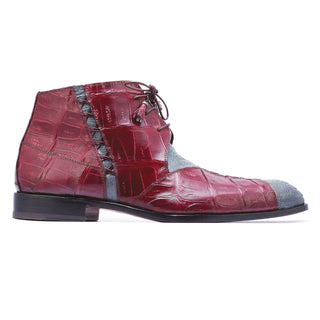 Mauri Harlem 4926 Men's Shoes Gray & Red Exotic Crocodile / Ostrich Leg Chukka Boots (MA5264)-AmbrogioShoes