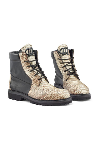 Mauri Hawk 4949/1 Black & Natural Python / Karung Ankle Boots (MA5374)