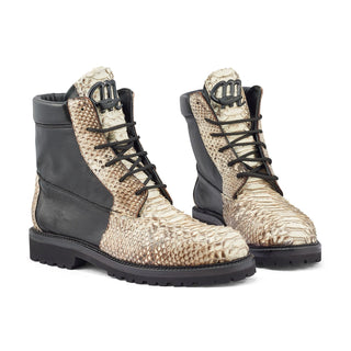 Mauri 4949/1 Men's Shoes Black & Natural Exotic Python / Karung Ankle Boots (MA5374)-AmbrogioShoes