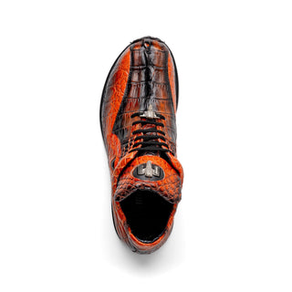 Mauri 8596-3 Men's Shoes Orange with Black Finished Exotic Alligator / Hornback Sneakers (MA5565)-AmbrogioShoes