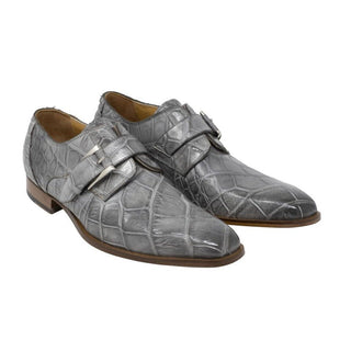 Mauri High-Speed Men's Shoes Grey Burnished Alligator Dress Monk-Straps Loafers 3054 (MA5101)-AmbrogioShoes