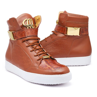 Mauri Hitman 8500 Men's Shoes Cognac Exotic Crocodile / Nappa Leather High-Top Sneakers (MA5277)-AmbrogioShoes