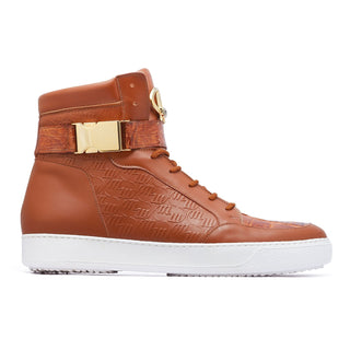 Mauri Hitman 8500 Men's Shoes Cognac Exotic Crocodile / Nappa Leather High-Top Sneakers (MA5277)-AmbrogioShoes