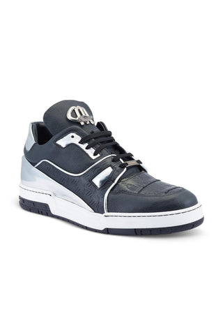 Mauri Hoodlum 8433 Black & Silver Crocodile / Leather Casual Sneakers (MA5492)