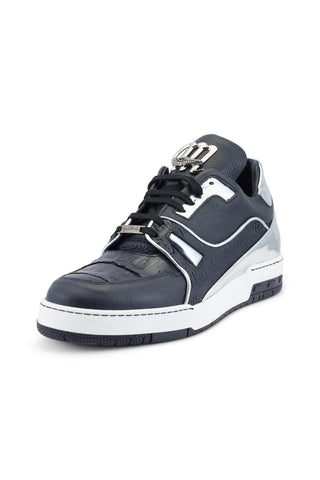 Mauri Hoodlum 8433 Black & Silver Exotic Crocodile / Calf-Skin Leather Casual Sneakers (MA5492)