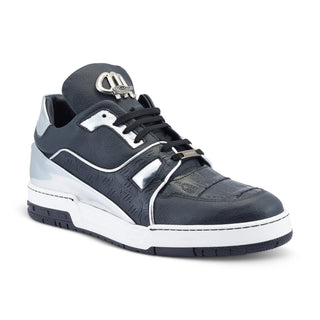 Mauri Hoodlum 8433 Black & Silver Exotic Crocodile / Calf-Skin Leather Casual Sneakers (MA5492)(Made to Order)-AmbrogioShoes