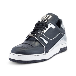 Mauri Hoodlum 8433 Black & Silver Exotic Crocodile / Calf-Skin Leather Casual Sneakers (MA5492)(Made to Order)-AmbrogioShoes