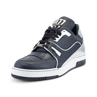 Mauri Hoodlum 8433 Men's Shoes Black & Silver Exotic Crocodile / Calf-Skin Leather Casual Sneakers (MA5492)-AmbrogioShoes