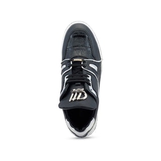 Mauri Hoodlum 8433 Men's Shoes Black & Silver Exotic Crocodile / Calf-Skin Leather Casual Sneakers (MA5492)(Special Order)-AmbrogioShoes