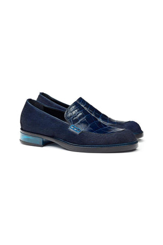 Mauri Indigo Blue Exotic Body Alligator & Pony Loafers 4799 (MA4515) (Made to Order)-AmbrogioShoes