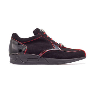 Mauri Jackpot M791 Men's Shoes Black & Red Exotic Caiman Crocodile / Suede / Patent Leather Sneakers (MA5347)-AmbrogioShoes