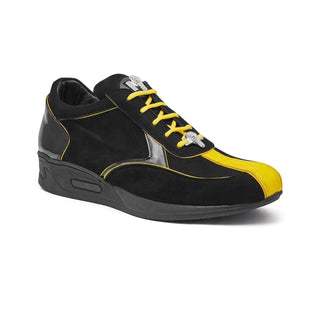 Mauri Jackpot M791 Men's Shoes Black & Yellow Exotic Caiman Crocodile / Suede / Patent Leather Sneakers (MA5348)-AmbrogioShoes