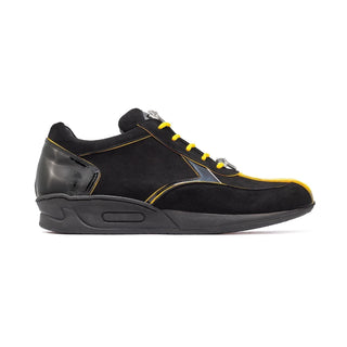 Mauri Jackpot M791 Men's Shoes Black & Yellow Exotic Crocodile / Suede / Patent Leather Sneakers (MAS5348)-AmbrogioShoes