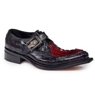 Mauri Men's Black & Red Hornback Tail & Baby Croc Single Monkstrap Loafers (MA4616)-AmbrogioShoes