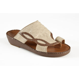 Mauri Men's Shoes Beige / Brown Exotic Caiman Crocodile / Oxtrich Casual Sandals 1264-2 (MAO1057)-AmbrogioShoes