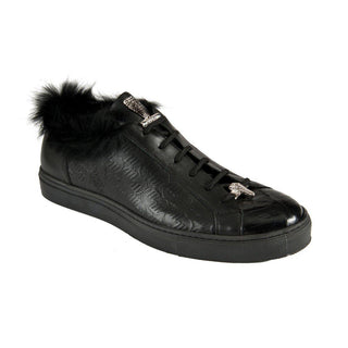 Mauri Men's Shoes Black Exotic Caiman Crocodile / Nappa Sneakers 8591 (MAO1049)-AmbrogioShoes