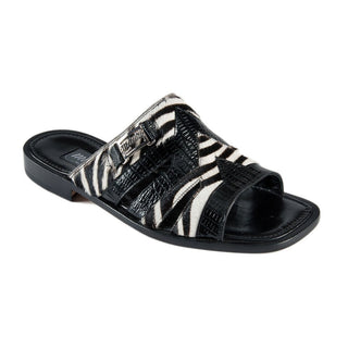 Mauri Men's Shoes Black & White Pony / Teju Lizard Sandals 1716-3 (MAO1008)-AmbrogioShoes