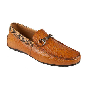Mauri Men's Shoes Cognac Exotic Snake-Skin / Ostrich Horsebit Dress-Csual Moccasins 3464 (MAO1043)-AmbrogioShoes