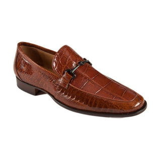 Mauri Men's Designer Shoes Dark Cognac Exotic Ostrich Leg / Alligator Horsebit Loafers 4863-2 (MAO1025)-AmbrogioShoes