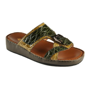Mauri Men's Shoes Green & Khaki Exotic Caiman Crocodile Sandals 5052(MAO1053)-AmbrogioShoes