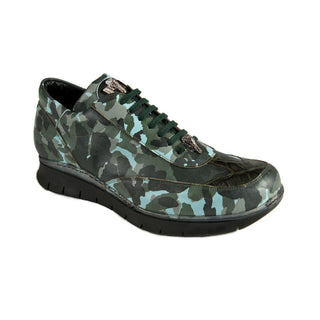 Mauri Men's Shoes Green & Navy Exotic Caiman Crocodile / Calf-Skin Leather Sneakers 8932 (MAO1050)-AmbrogioShoes
