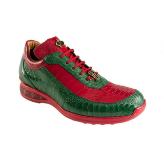 Mauri Men's Designer Shoes Green & Red Exotic Ostrich Leg Casual Sneakers 8569 (MAO1047)-AmbrogioShoes