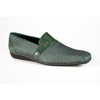 Mauri Men's Shoes Green Teju Lizard / Fabric Texture Print Dress-Casual Moccasins 2191-1 (MAO1040)-AmbrogioShoes