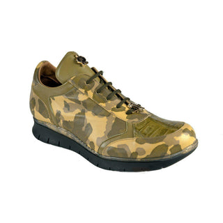 Mauri Men's Shoes Green / Yellow Camouflage Exotic Caiman Crocodile / Calf-Skin Leather Sneakers 8571 (MAO1048)-AmbrogioShoes