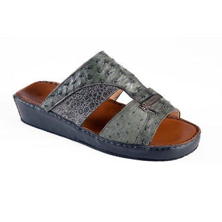 Mauri Men's Shoes Serpentine Green & Gray Ostrich & Frog-Skin Sandals 5044 (MAO1054)-AmbrogioShoes