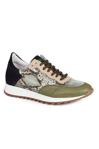 Mauri Men's Green Nappa Leather/Snakeskin Embossed & Suede Sneakers M728 (MA4620)