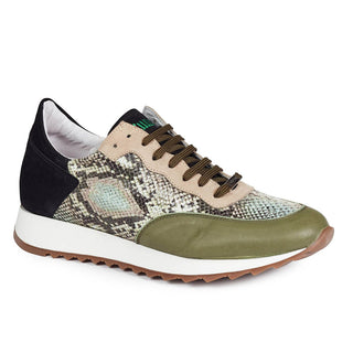 Mauri Men's Green Nappa Leather/Snakeskin Print & Suede Sneakers M728 (MA4620)-AmbrogioShoes