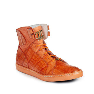 Mauri Men's Orange Croco Hand-Painted High-Top Sneakers 6129 (MA4517)-AmbrogioShoes