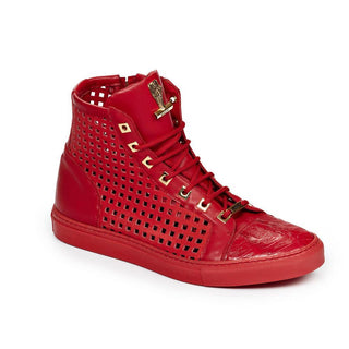 Mauri Men's Red Nappa Perf/Croco Print High-Top Sneakers 8513 (MA4518)(Special Order)-AmbrogioShoes