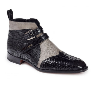 Mauri Mens Shoes Bellini Black & Grey Snake, Lizard & Ostrich Boots Art 4828 (MA4640)(Special Order)-AmbrogioShoes
